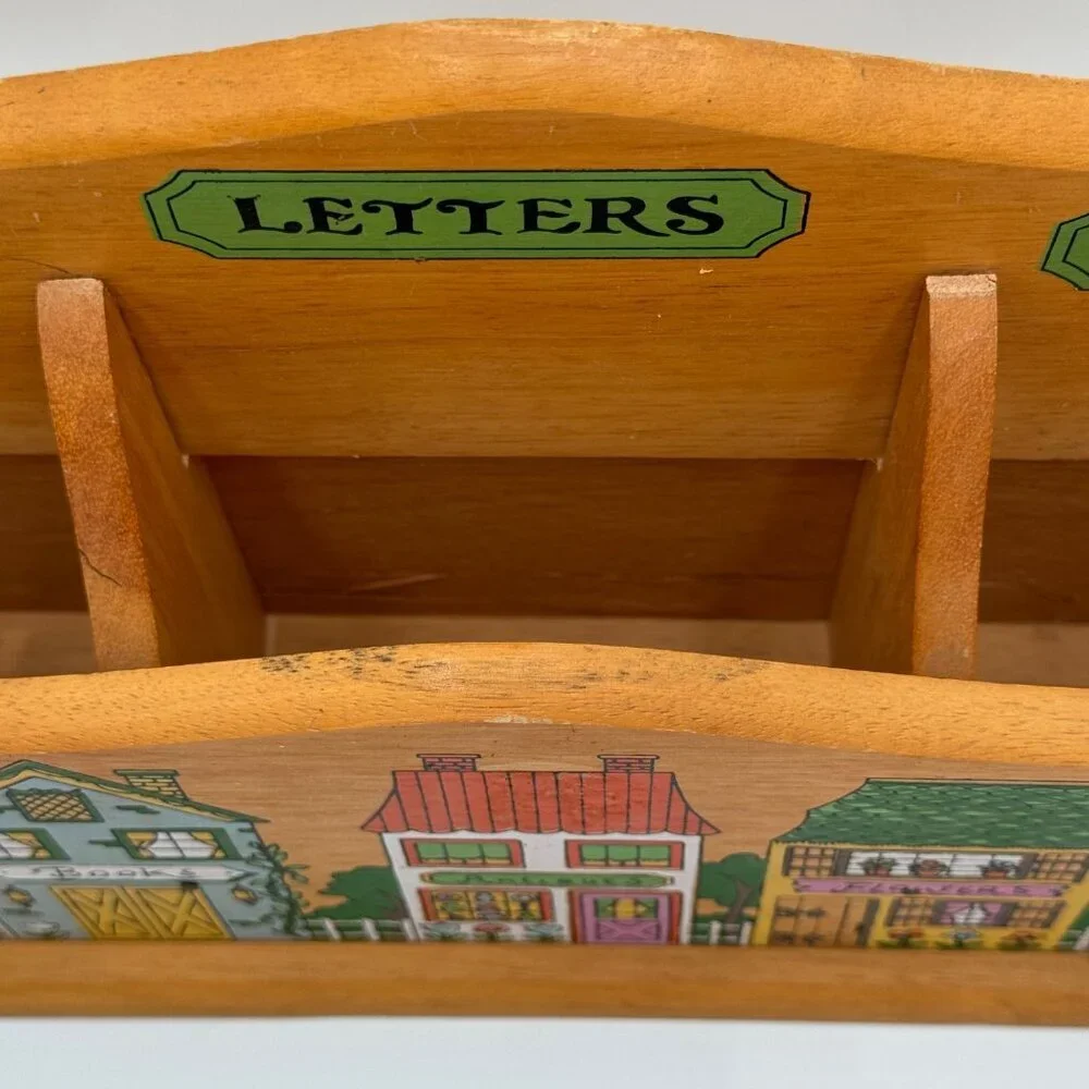 Vintage Wooden  Wall Hanging Letter Holder kitsch kitchen office